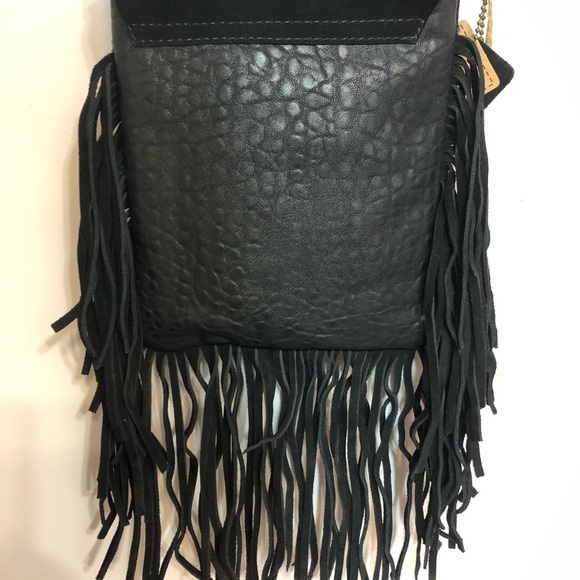 Black Genuine Suede Shoulder Bag with Tassels NWT - Picture 3 of 10